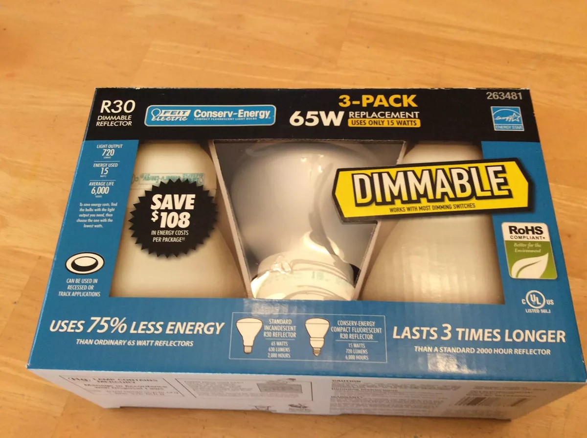 3 pk FEIT R30 Light Bulbs Dimmable Frost Reflector Recessed Flood