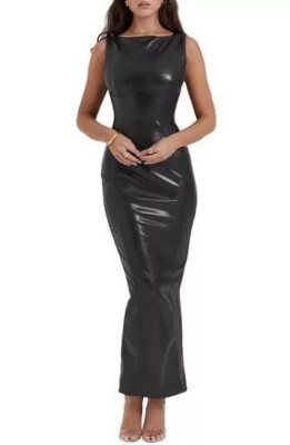 Women Genuine Leather Dress Black With back Slit long sheath dress bodycon - 090 | eBay Women Genuine Leather Dress Black With back Slit long sheath dress bodycon - 090 | eBay