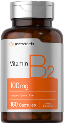 Vitamin B2 100mg | 180 Capsules | Non-GMO & Gluten Free Supplement | by Horbaach