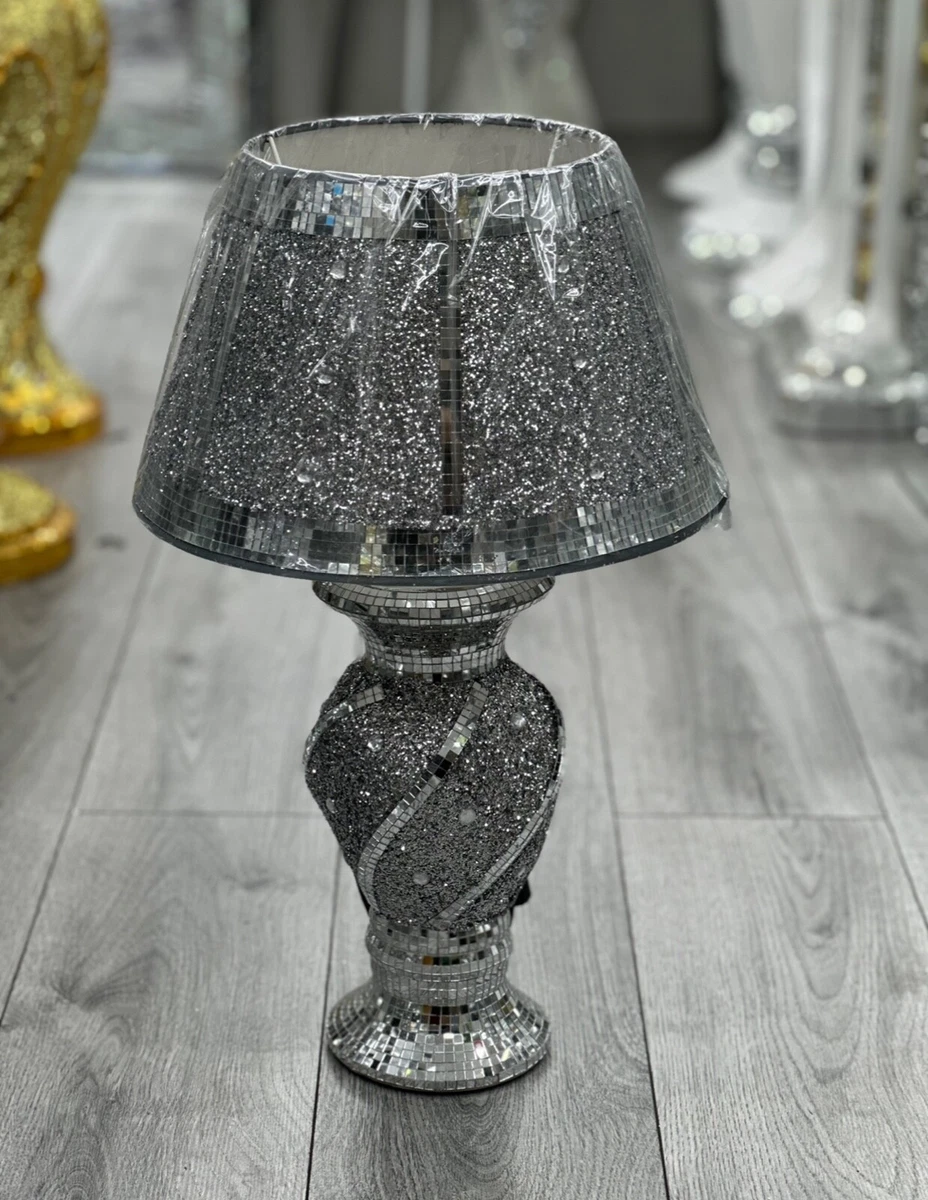 Silver glitter table lamp deals