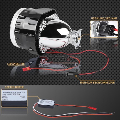 2x 2.5'' White LED Angel Eyes HID Bi-xenon Projector Lens Headlight Retrofit LHD - Picture 7 of 12