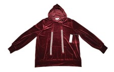fyve Velvet Hoodie Woman's Juniors Large Shiny Rhinestone Accent Wine Pullover