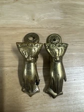 2 Vintage Brass Victorian Glove Hand Clip Note Paper Holder Wall Mount Brass