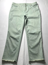 Chico s 1.5 US 10 So Slimming Girlfriend Slim Leg Crop Jeans Green Frayed Hem