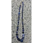 VTG Venetian Glass Cobalt Blue & White Beaded Necklace 21"