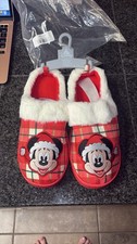 Disney Mickey Mouse Santa Hat Christmas Slippers Red Plaid W9/M7 Women's Shoes