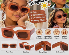 Girls Kids Rectangle Sunglasses Brown Frame Black Tinted UV400