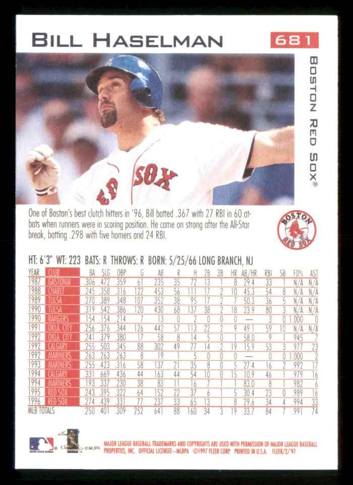 1997 Fleer #681 - Bill Haselman - Boston Red Sox - Image 2 of 2