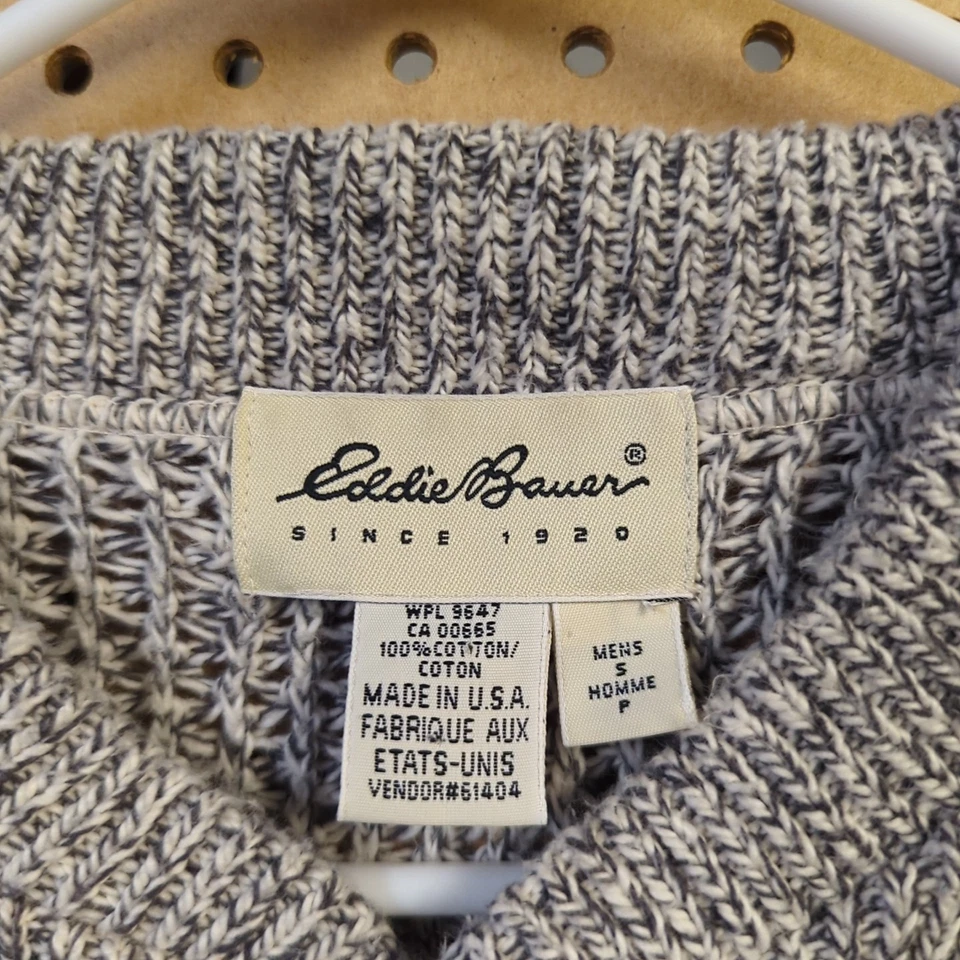 Vintage Eddie Bauer Chunky Cable Knit Cotton Sweater 1/4 Button Made USA Small - Image 3 of 4
