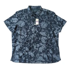 Perry ellis linen blend untucked shirt Blue Hawaiian Floral Mens Top Sz 2XL 