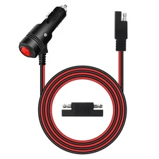 12V 24V Cigarette Lighter Male Plug to SAE Adapter with Switch ON/Off and SAE...