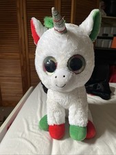 TY unicorn teddy candy cane, white main body, multicoloured horn and hoofs