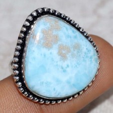 925 Silver Plated Larimar Ring US 6.5 Statement Jewelry JW