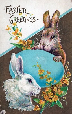 EASTER - Two Rabbits And Egg Easter Greetings Postcard - 1912
