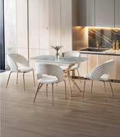 Esszimmer-Set Esstisch 4X Stuhl Modern Marmor Beige Ausziehbar Gold