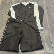 VTG Nike Women s Lined Nylon Tracksuit Windbreaker L 12-14 Black Blue Zip Pants