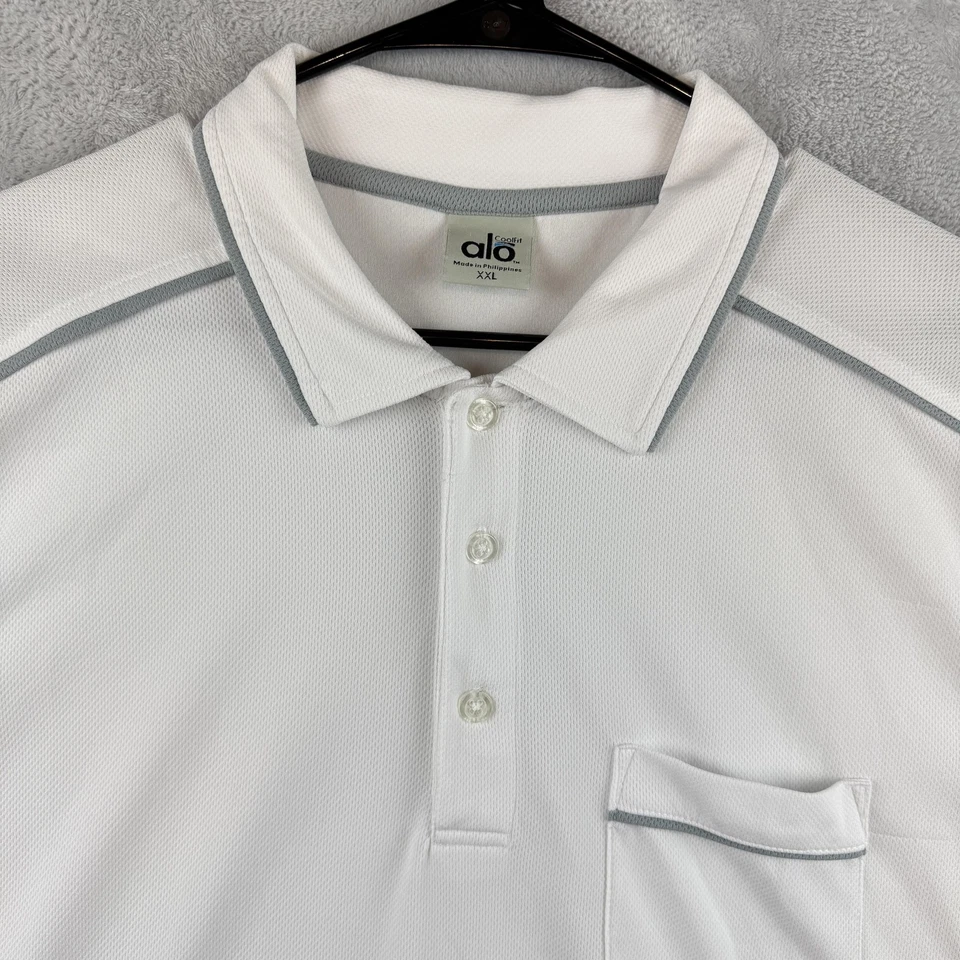 Polo Alo Coolfit Para Hombres 2XL Blanco Rendimiento Golf Atlético Elástico Foto 3 de 4