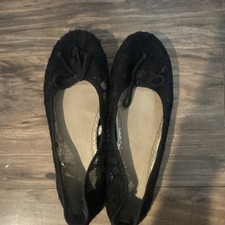 Black Lace Ballet Flats Round Toe Slip-On Bow Solid Women's Casual Shoes