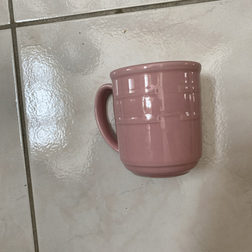 Longaberger Woven Traditions Pink Ceramic Coffee Mug Cup Brick Pattern 12 oz