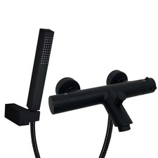 Matte Black Thermostatic Bathroom Bath Shower Mixer Tap Kits Deck & Wall Mounted