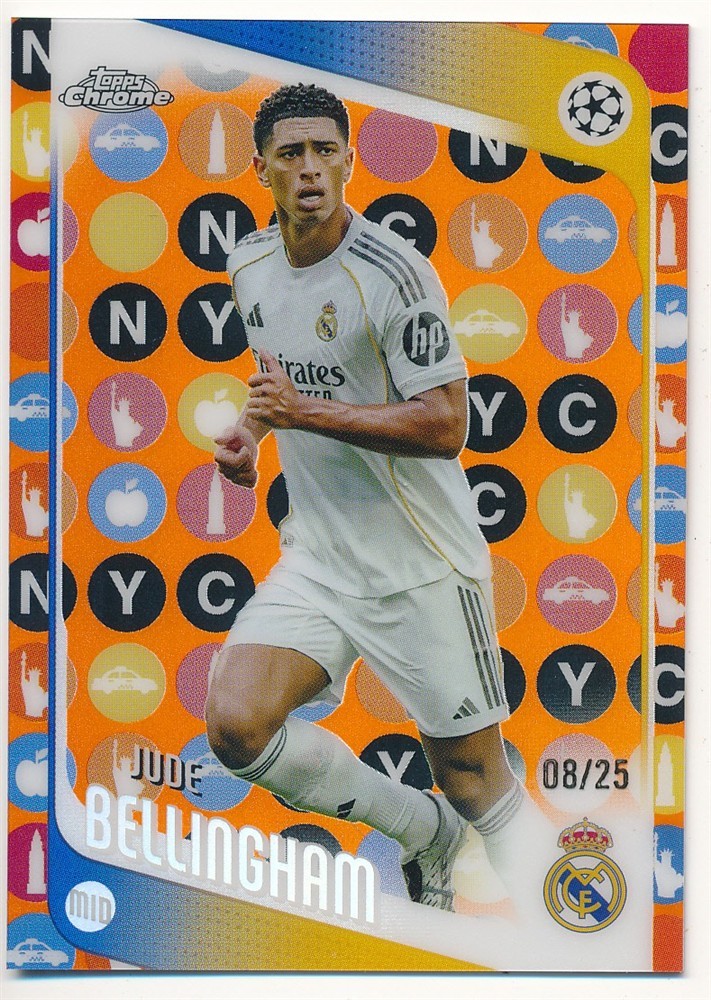 JUDE BELLINGHAM 2026 TOPPS CHROME UEFA BIG APPLE ORANGE REFRACTOR RARE SP #08/25 view 1