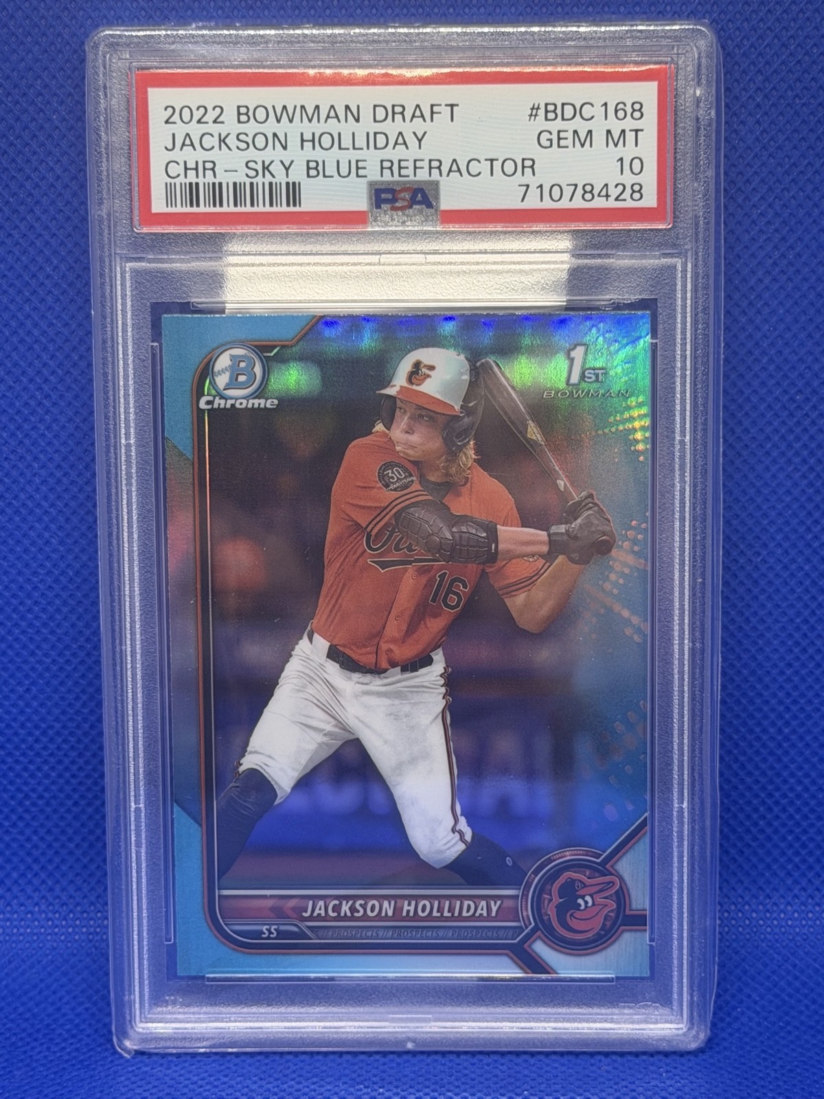 2022 Bowman Draft 1st - Chrome Jackson Holliday Sky Blue Refractor (RC) PSA 10
