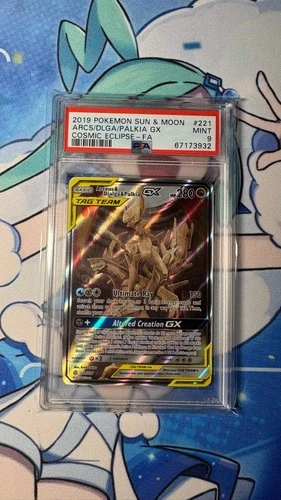 Pokémon Arceus & Dialga & Palkia GX Full Art Holo Cosmic Eclipse 221/236 PSA 9!!