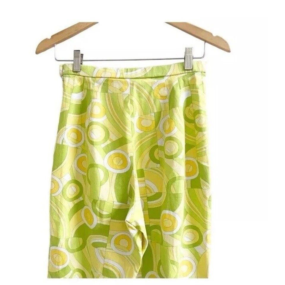 Pantalones Capri Vintage Briggs Años 70 Estampado Funky Cintura Alta Talla 6 Amarillo Verde Foto 3 de 4