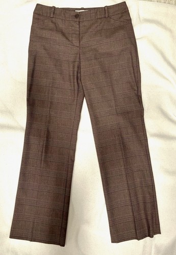 Talbots Signature Mid-Rise Career Pants Size 8 Petite Boot Cut Brown Plaid