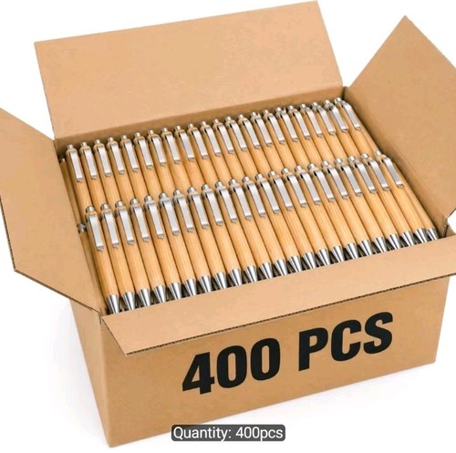400pcs Wooden Ballpoint Pens Black Ink Push-Button Clip Chrome Trim