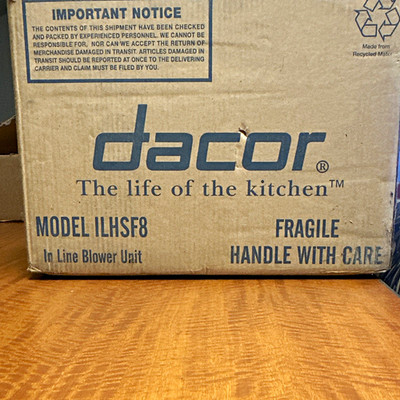 Dacor ILHSF8 800 CFM In-Line Blower Unit for Range Hood, Silver