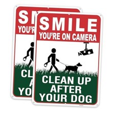 2-Pack 10"x7" Clean UP After Your Dog Signs, Smile Your on Camera Signs, No