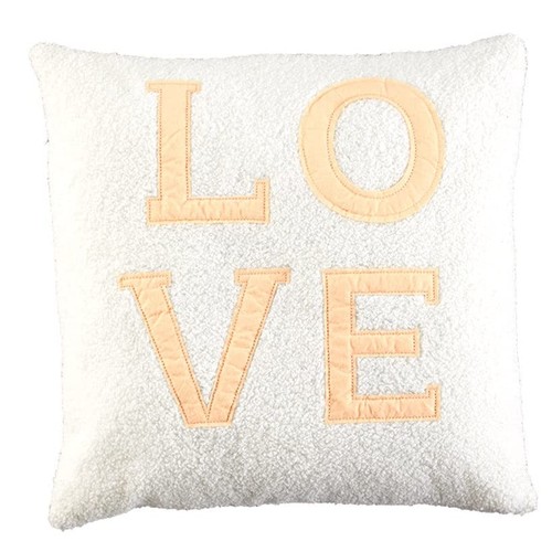 The Lakeside Collection Sherpa beige Kissen mit gesticktem Liebesgefühl 18"x18" - Bild 1 von 4