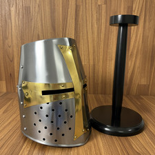 New Silver Templar Crusader Helmet   Medieval Knight Armor with Display Stand