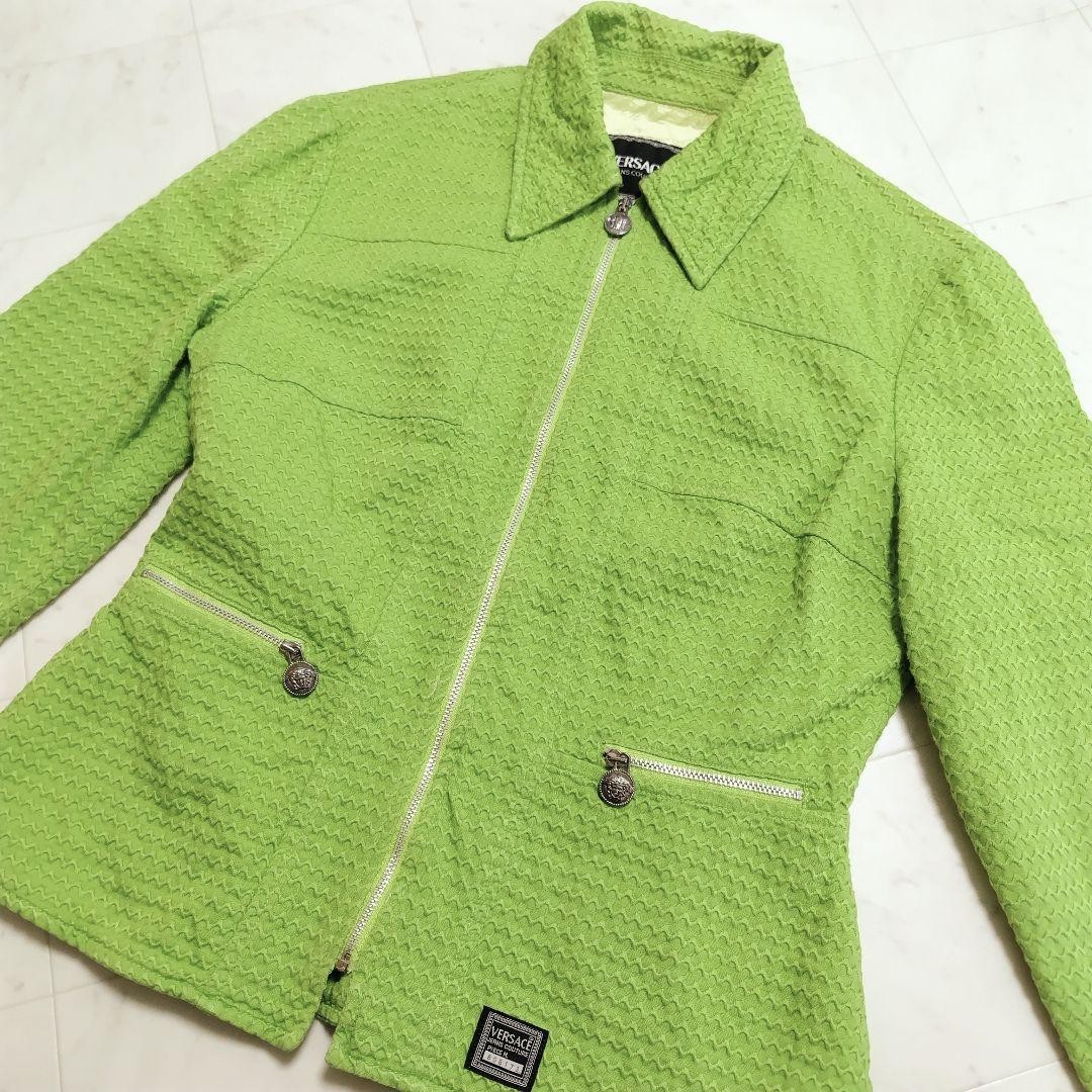 USED EXCELLENT CONDITION [VERSACE] JACKET, FRONT ZIPPER, ZIP-UP, YELLOW-GREEN, thumbnail 18