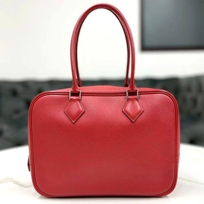 Hermes Plume 28 Epsom Rouge Vif Handbag Leather Used