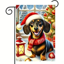 Merry Christmas Garden Flag 12X18 Double Sided Winter Dachshund Dog 