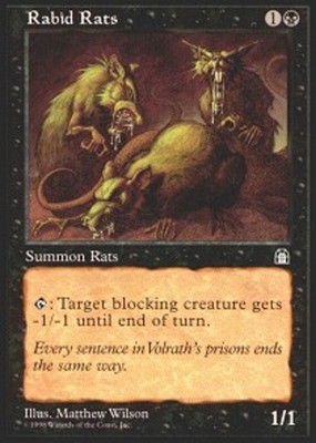 MTG magic cards 2x Rabid Rats Stronghold Light Play, English