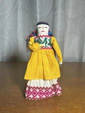 Guatemalan Indigenous Cloth Folk Art Doll 9.5" Tall, Yellow Dress, Braided Hair