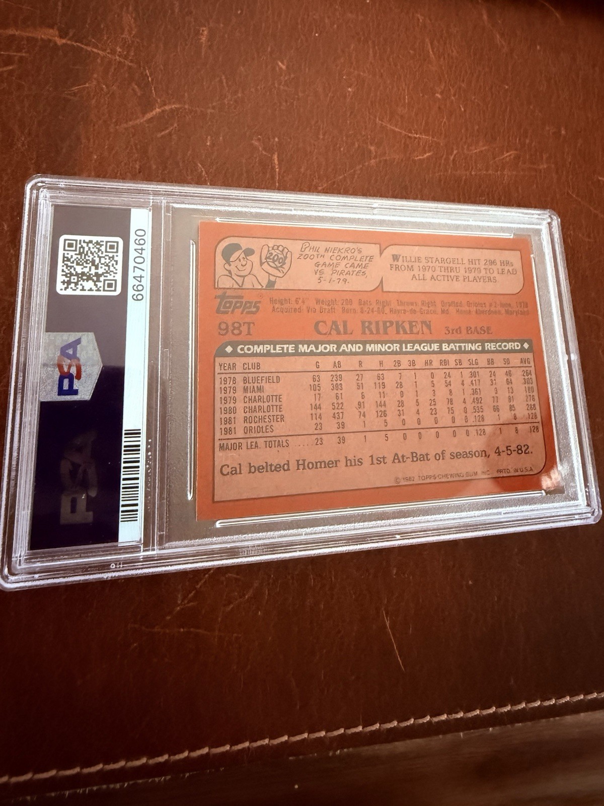 1982 Topps Traded Cal Ripken Jr RC #98T PSA 9 Rookie Orioles HOF view 5