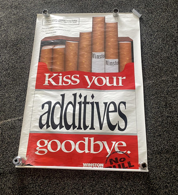 Vintage Winston Cigarettes Kiss Your Additives Goodbye Vinyl Banner Tobacco Ad