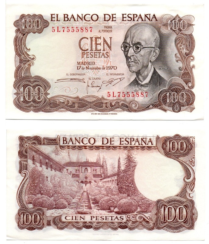 SPAIN 100 Pesetas (17-11-1970) Pick 52a, Almost Uncirculated
