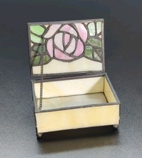 Vintage Stained Glass Rose Jewelry Trinket Box See Pics