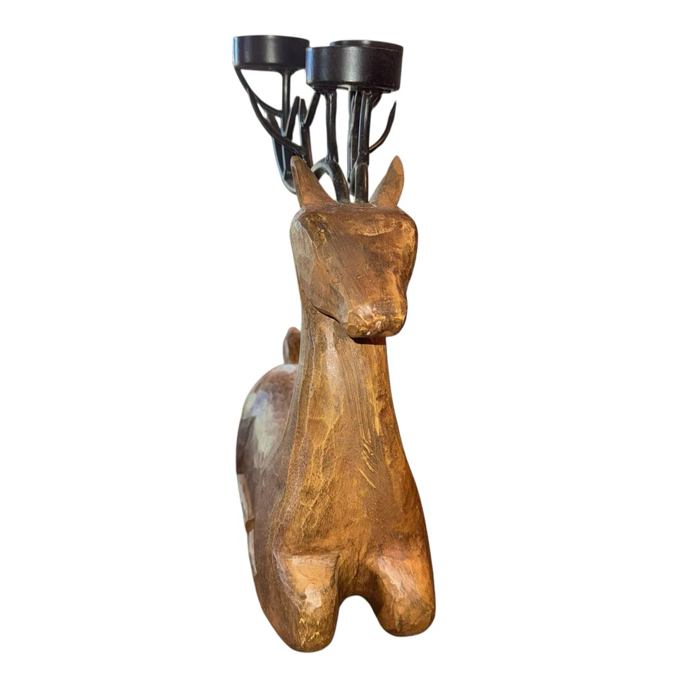 Candelabro de madera ciervo reno candelabro candelabro vintage grande Foto 2 de 4