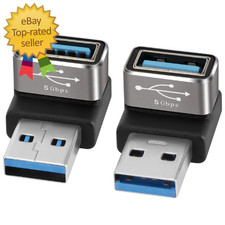 90 Degree USB 3.0 Adapter 2 Pack, Up and Down Right Angle USB A Male to Female