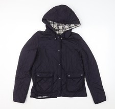 Topshop Women’s Blue Quilted Hooded Jacket Size 12 Polyester Mid-Length