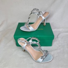 Lauren Lorraine Fay Silver Satin Rhinestone Heels Special Occasion 7 Princess