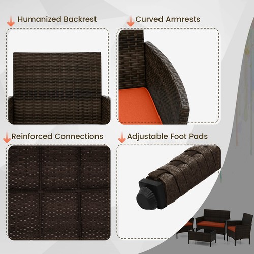 8 PCS Patio Furniture Set with Washable Cushions and Tempered Glass Coffee Table - Picture 6 of 9