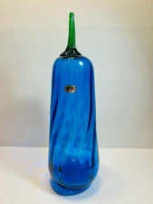 Blenko Limited Release 2520 Atomic Pumpkin-Non Catalogue Turquoise w/Clover Stem