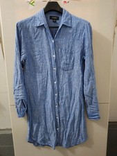 Karen Kane Dress Womens XS Blue Midi Button Up Shirt Roll Tab Collar Linen USA